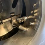 Lödige HC 130 coating drum interior with baffles and exhaust sword